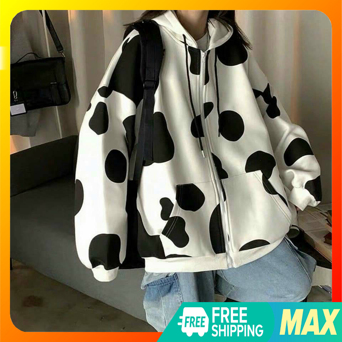 [Miễn Phí Ship] Áo khoác nữ Nỉ dày đẹp In hình bò sữa bắt trend cực HOT 2021