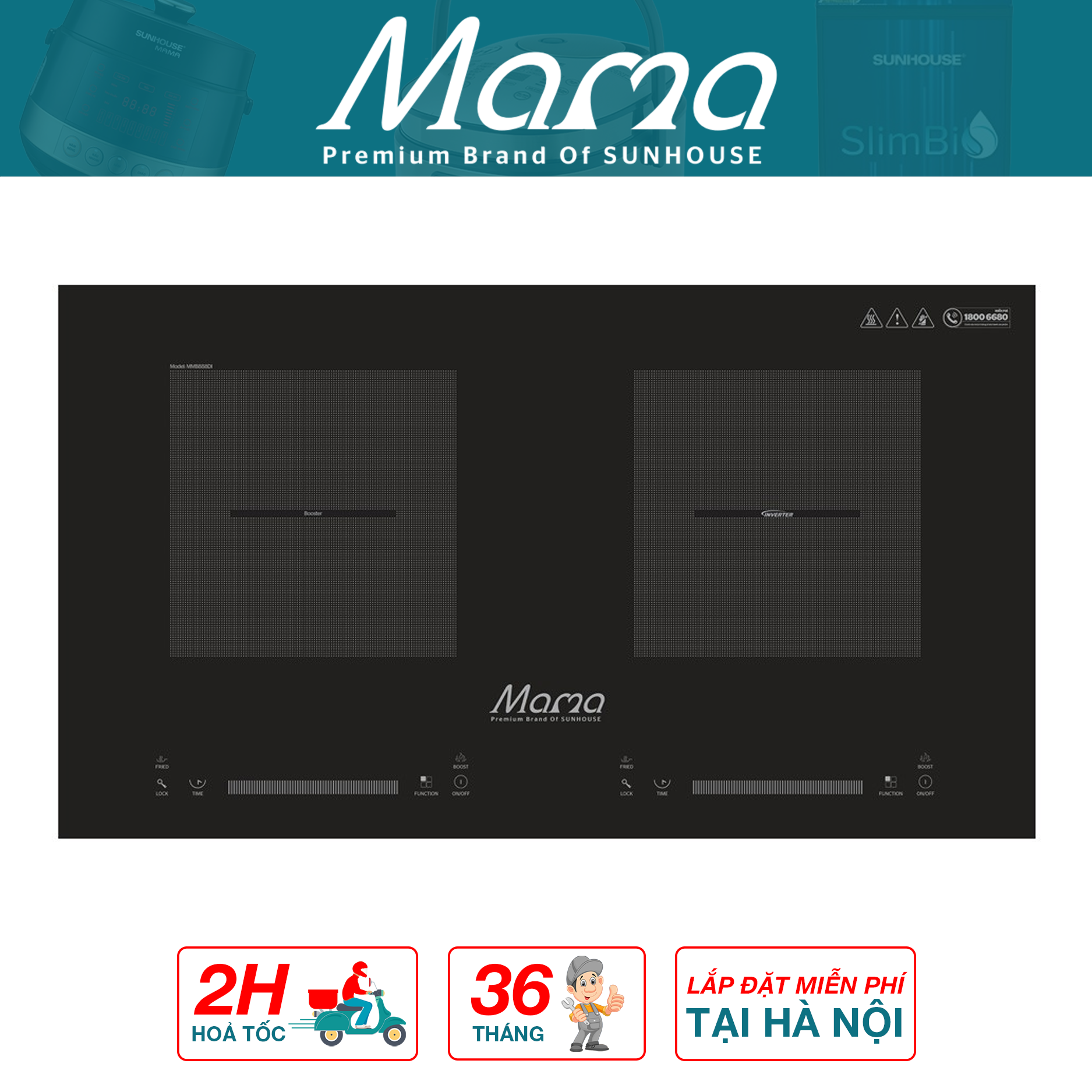 Bếp đôi điện từ SUNHOUSE MAMA MMB888DI