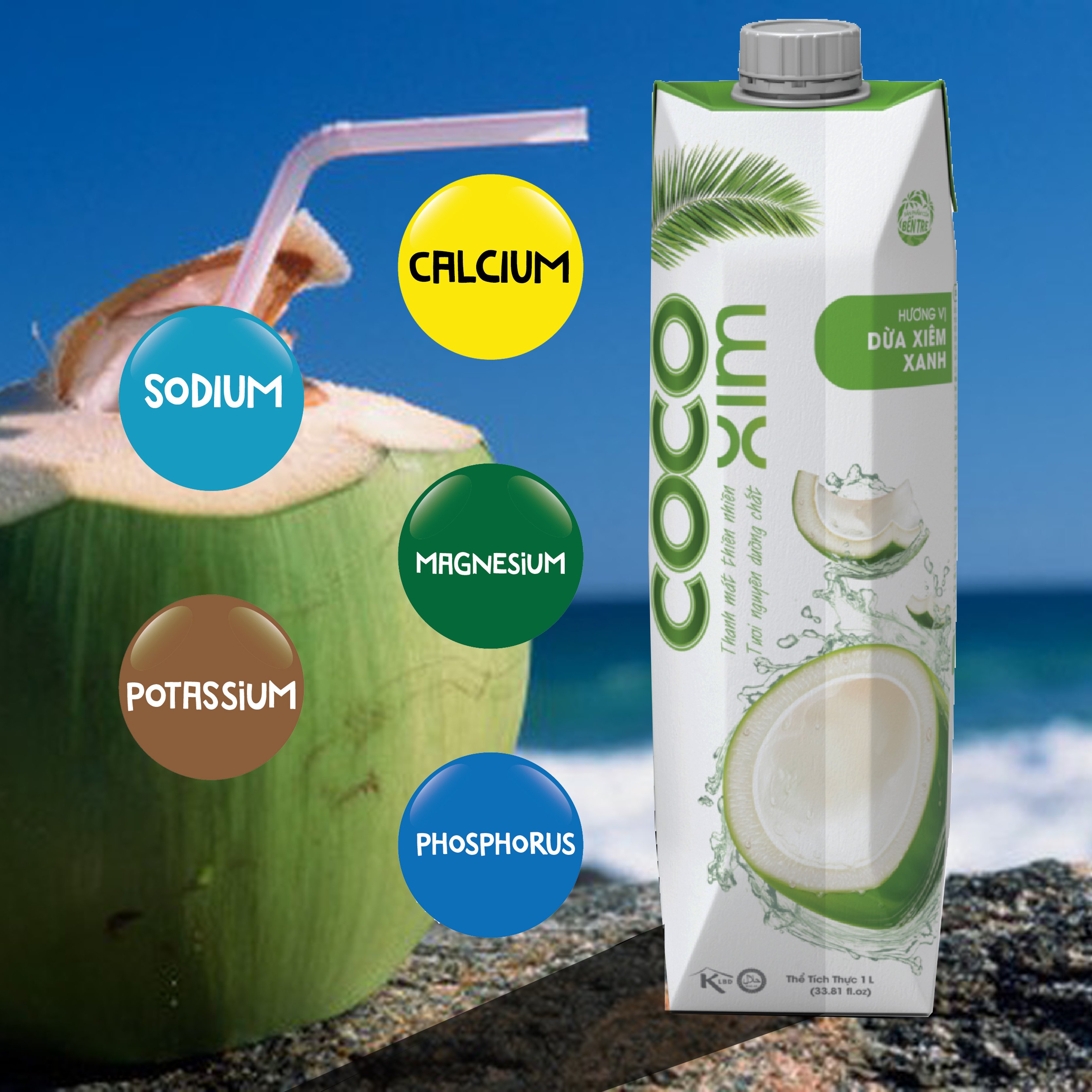 Nước dừa Xiêm xanh 100- dừa tươi nguyên chất Cocoxim Active
