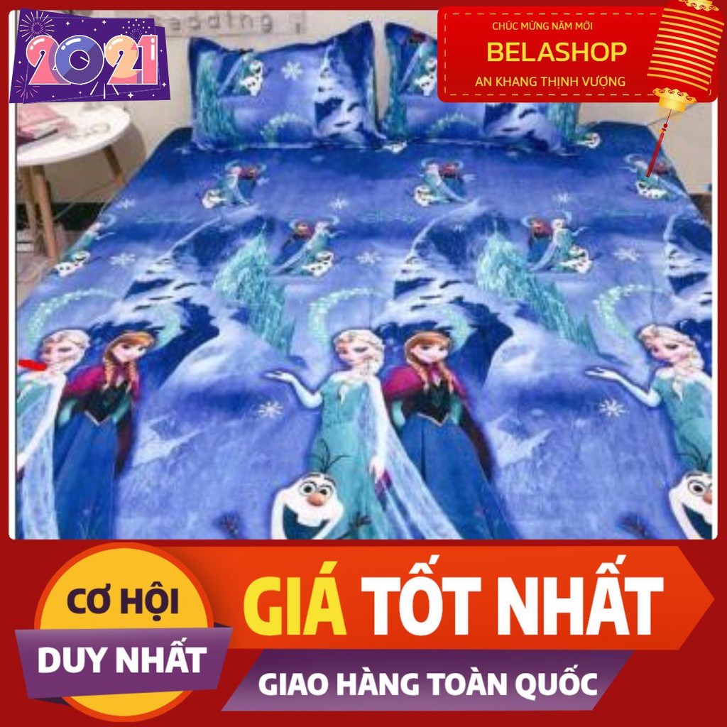 Bộ ga gối cotton poly, gồm 1ga 2 vỏ gối, rẻ tp hcm, chát chọn mẫu-công chúa elsa xanh