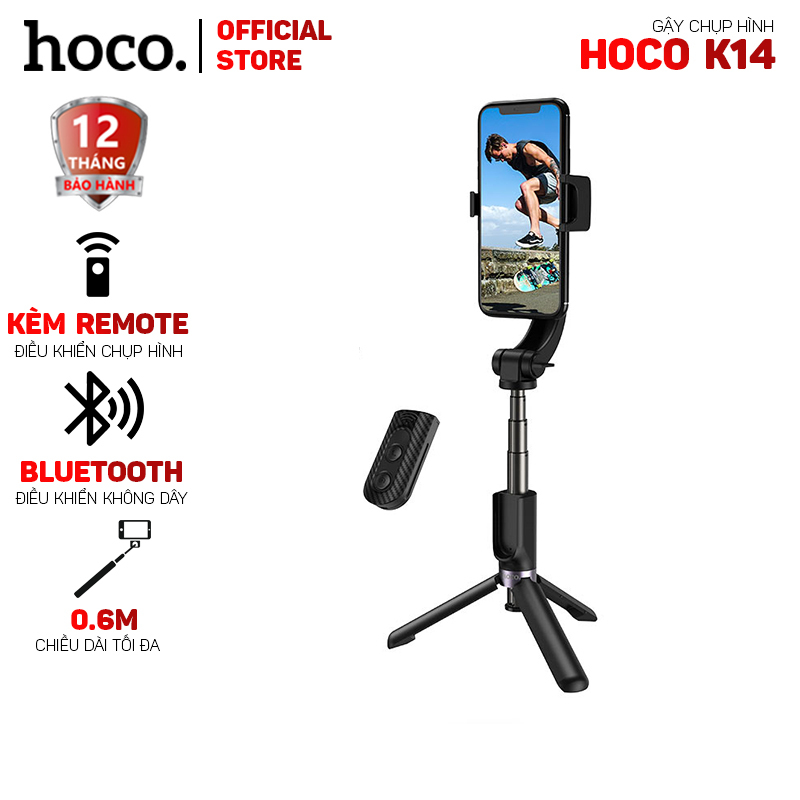 Gậy selfie có bluetooth Hoco K14 V3.0 chống rung kèm remote- dài 0.6m