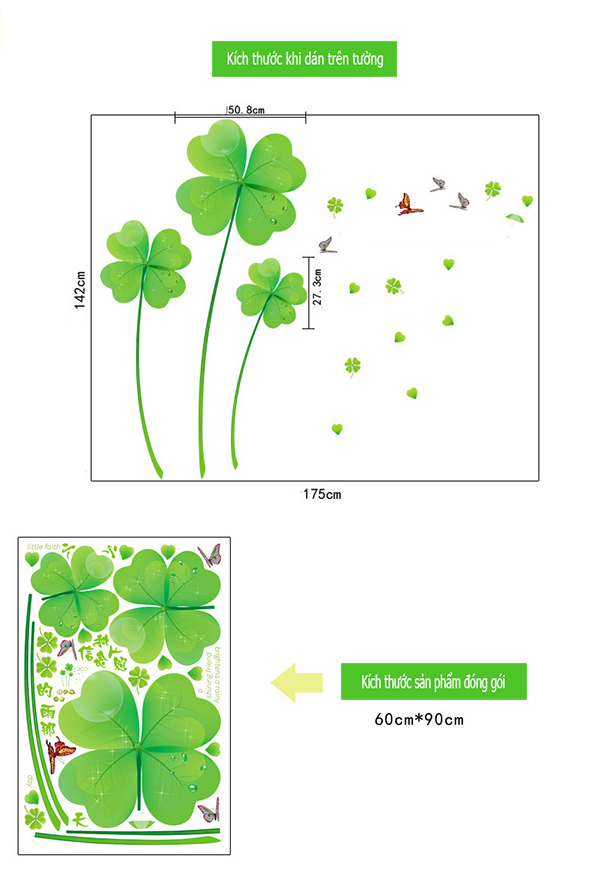 DECAL DÁN TƯỜNG HOA 4 LÁ XANH