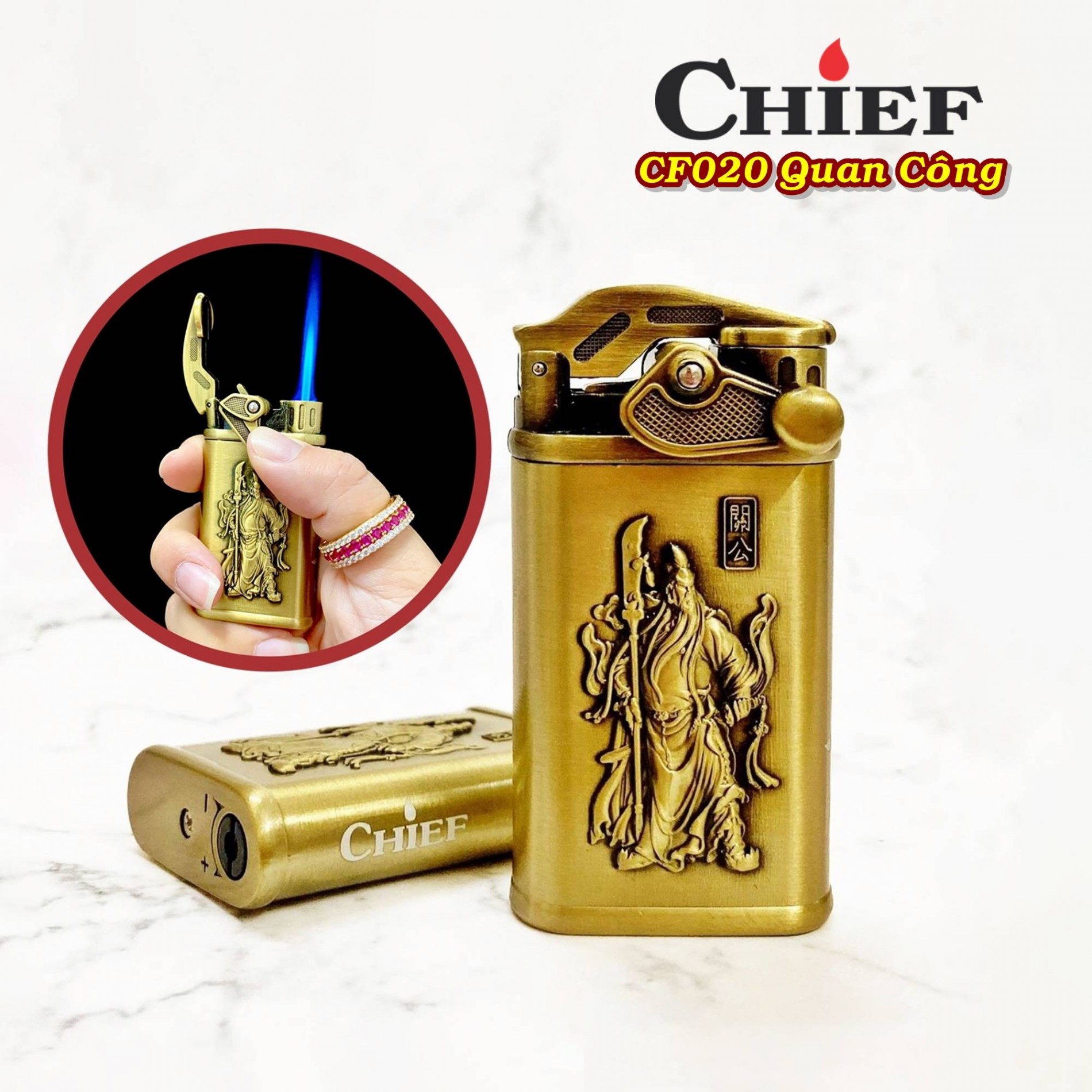 [HCM]Bật Lửa Gas Khè Chief Búng Tay Đánh Lửa Hình Rồng - Quan Công (Chọn Mẫu)