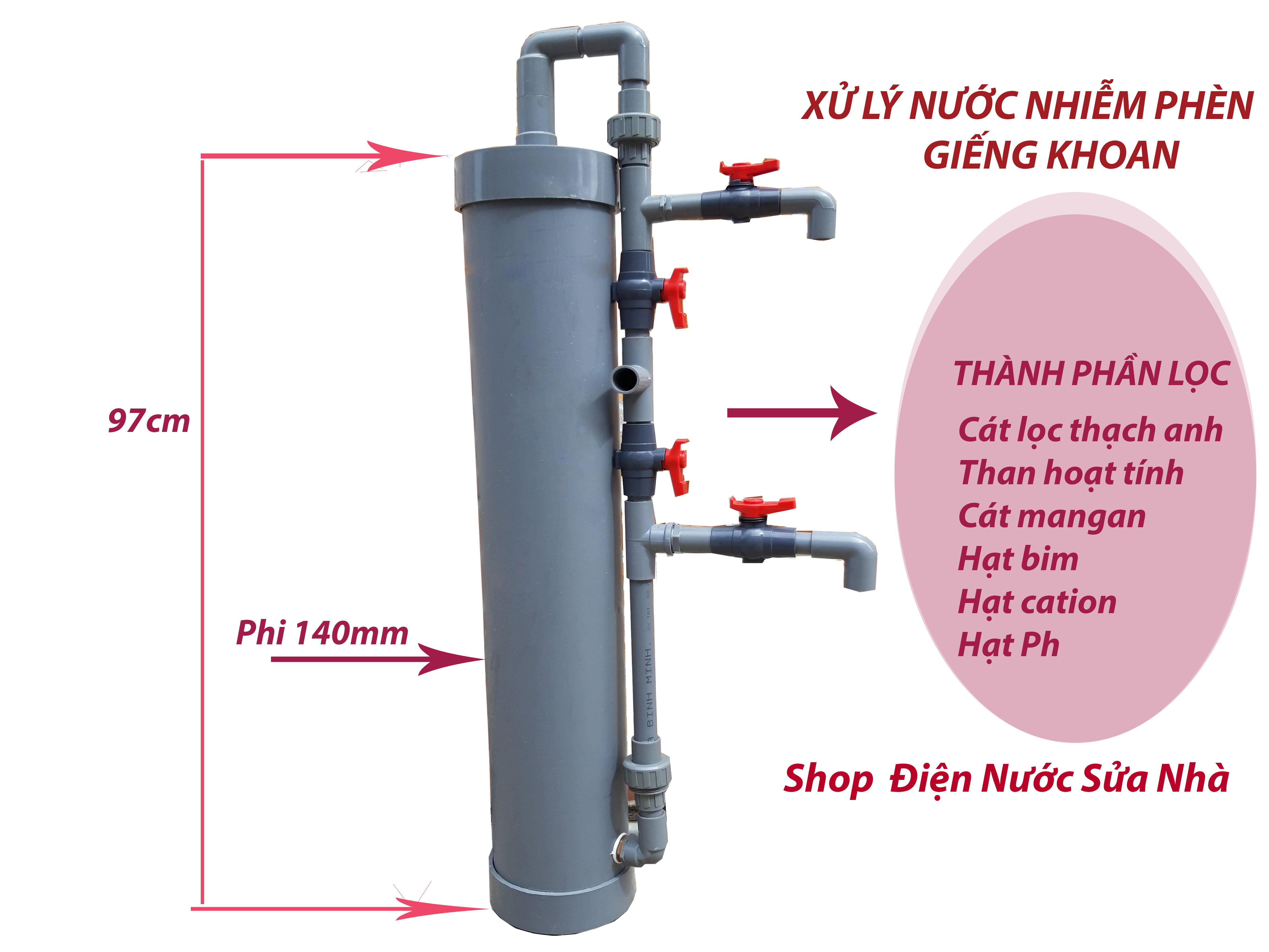 HCMLọc Nước tại vòi cột lọc nước xử lý nước nhiễm phèn giếng khoan PVC140