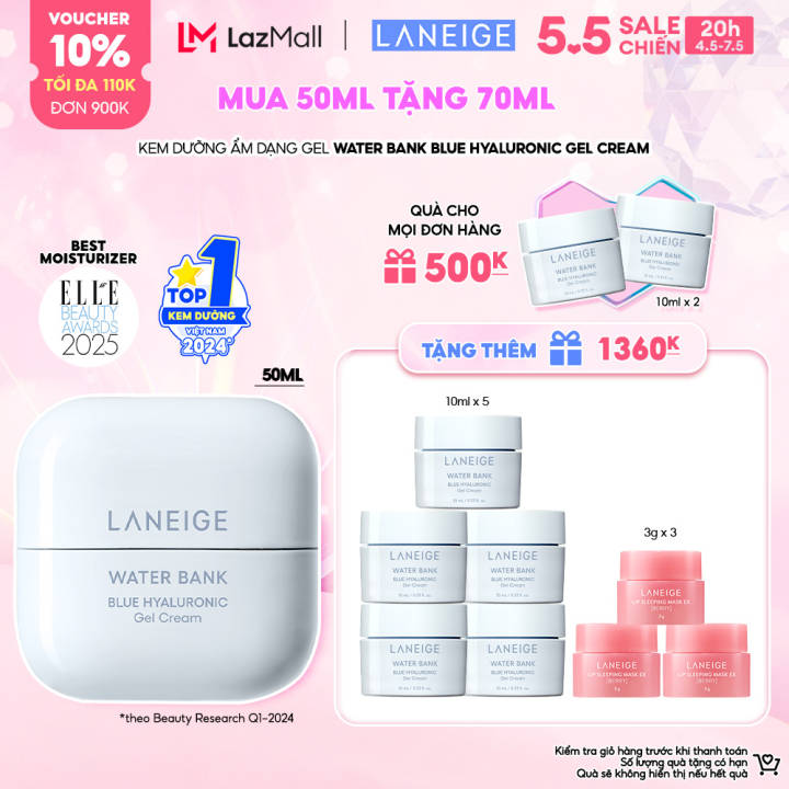 Kem Dưỡng Ẩm Phục Hồi & Cân Bằng Dầu Ẩm Laneige Water Bank Blue Hyaluronic Gel Cream 50ml (Da Dầu)