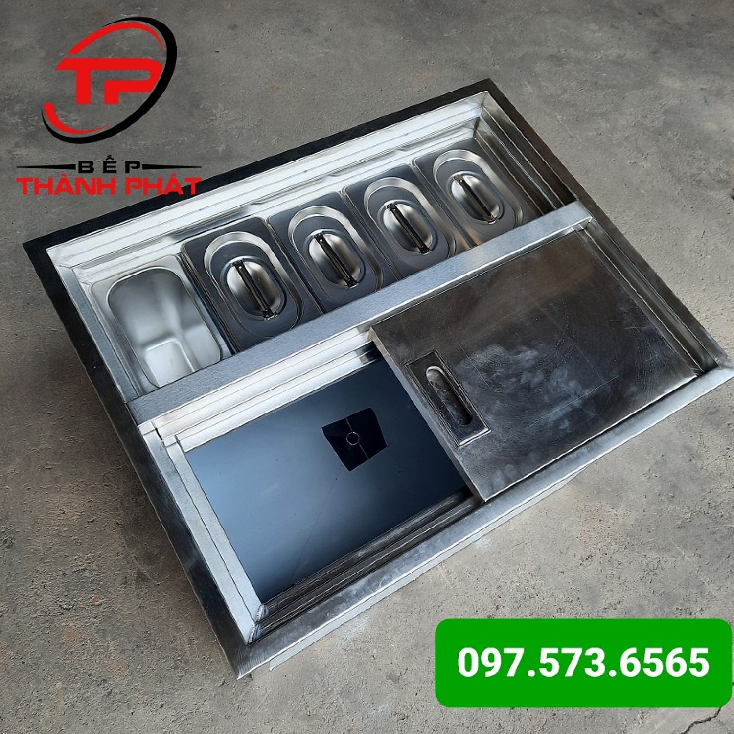 Thùng đá inox 5 khay topping