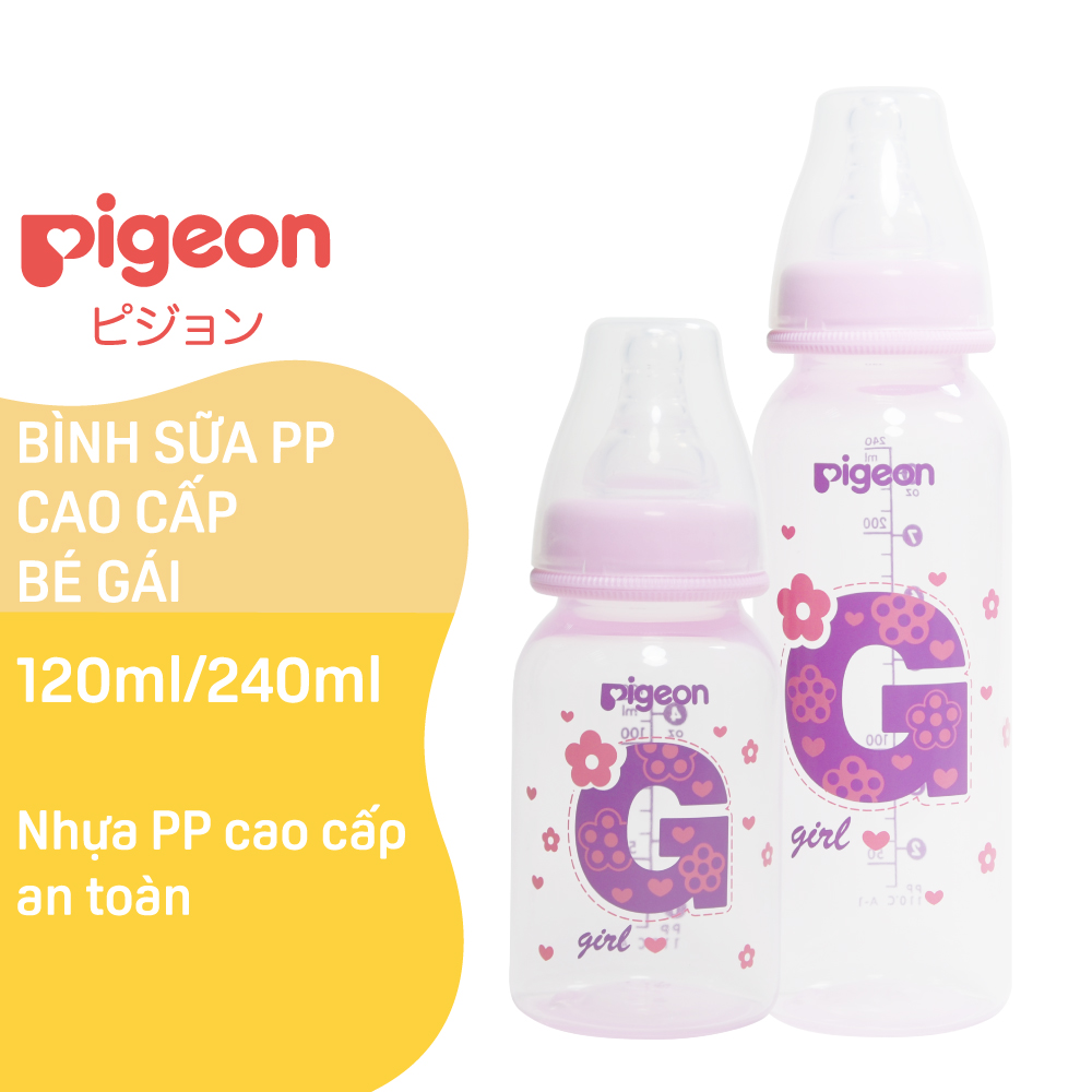 Bình sữa cổ hẹp PP cao cấp bé gái Pigeon 240ml (M)