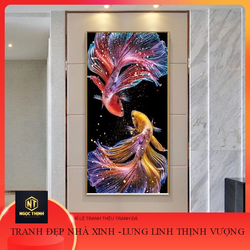 Tranh thêu kín đôi cá chép tài lộc E59 - chưa thêu
