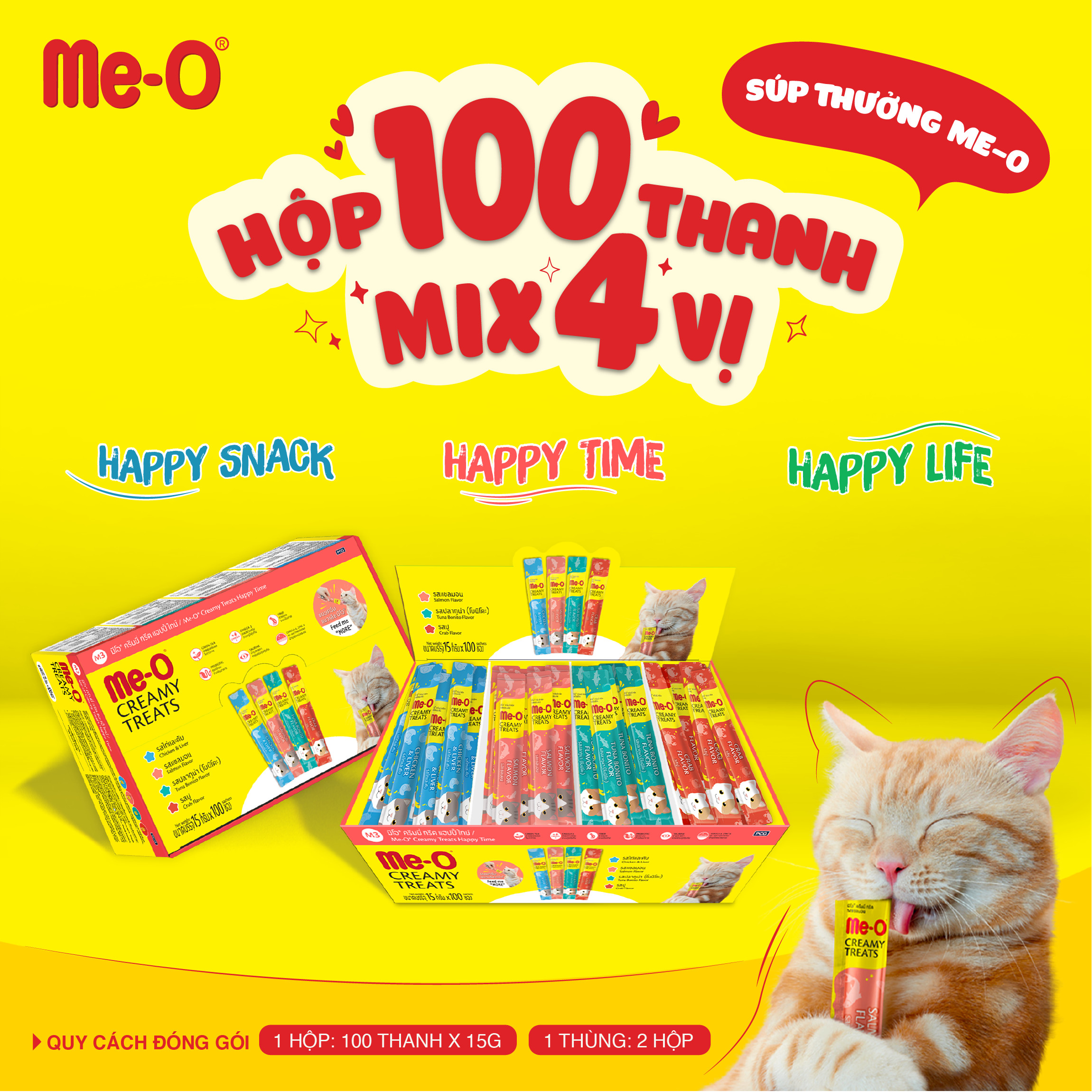 [Hộp 100 Thanh] Súp Thưởng Me-O cho Mèo - Mix 4 Vị - [Nông Trại Thú Cưng]