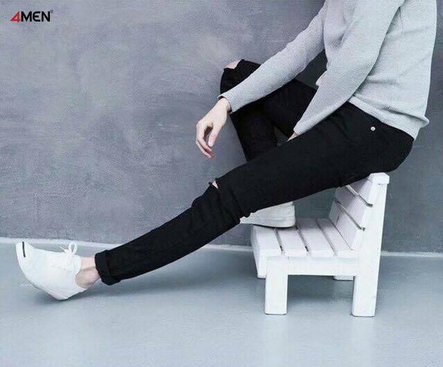 Quần Jean Nam Rách Gối - ( 2 màu trắng và đen)