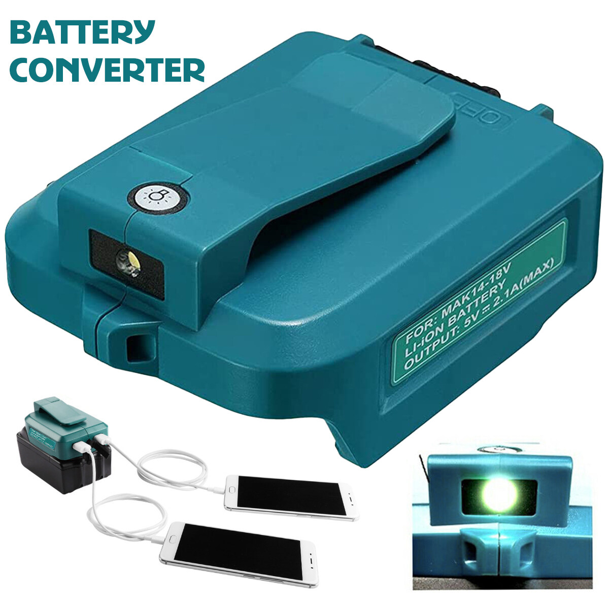 Đế chuyển pin makita 18V sang 2 Usb 5V sạc điện thoại 2.1A có đèn led