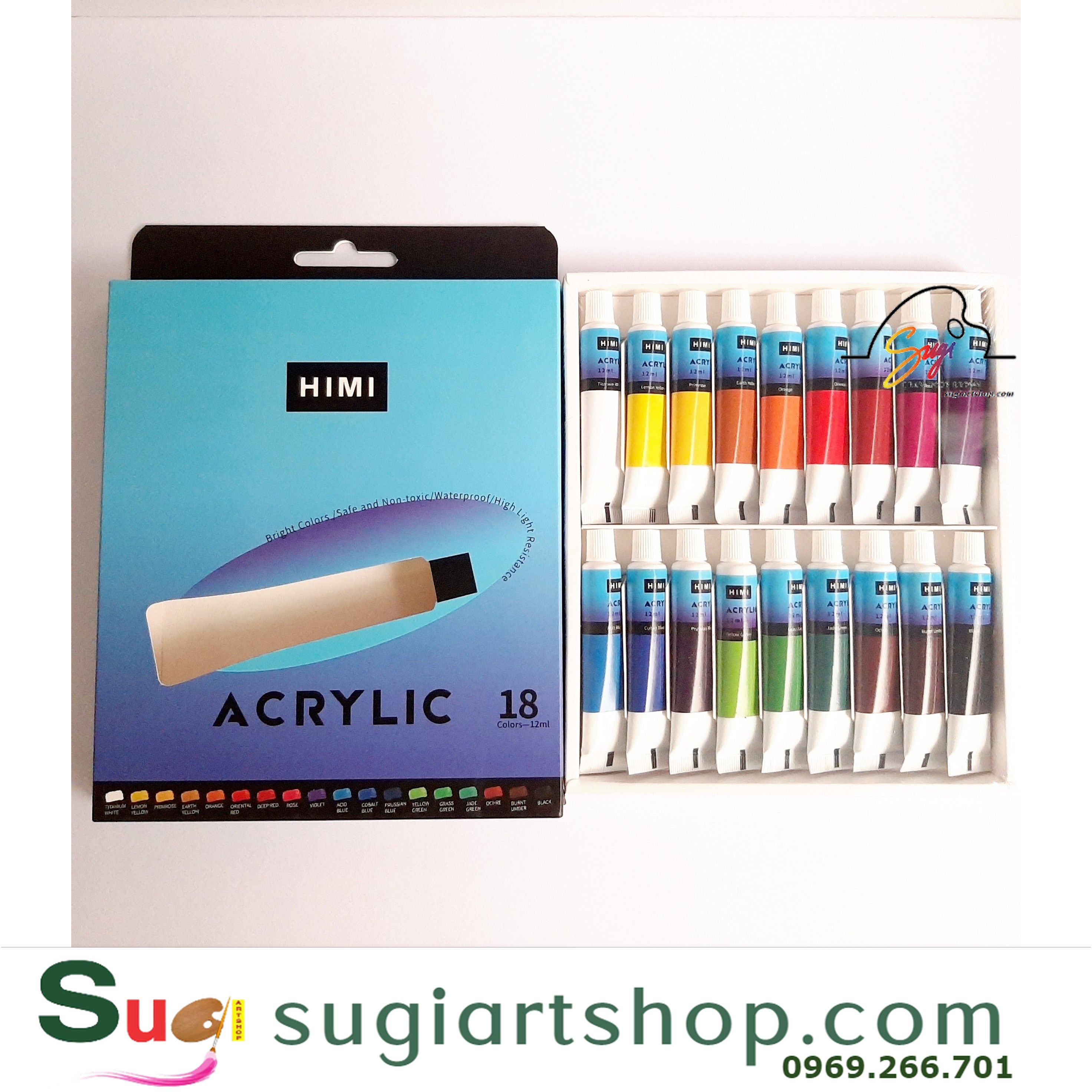 Màu acrylic miya himi set 12/18 màu dạng tuýp 12ml