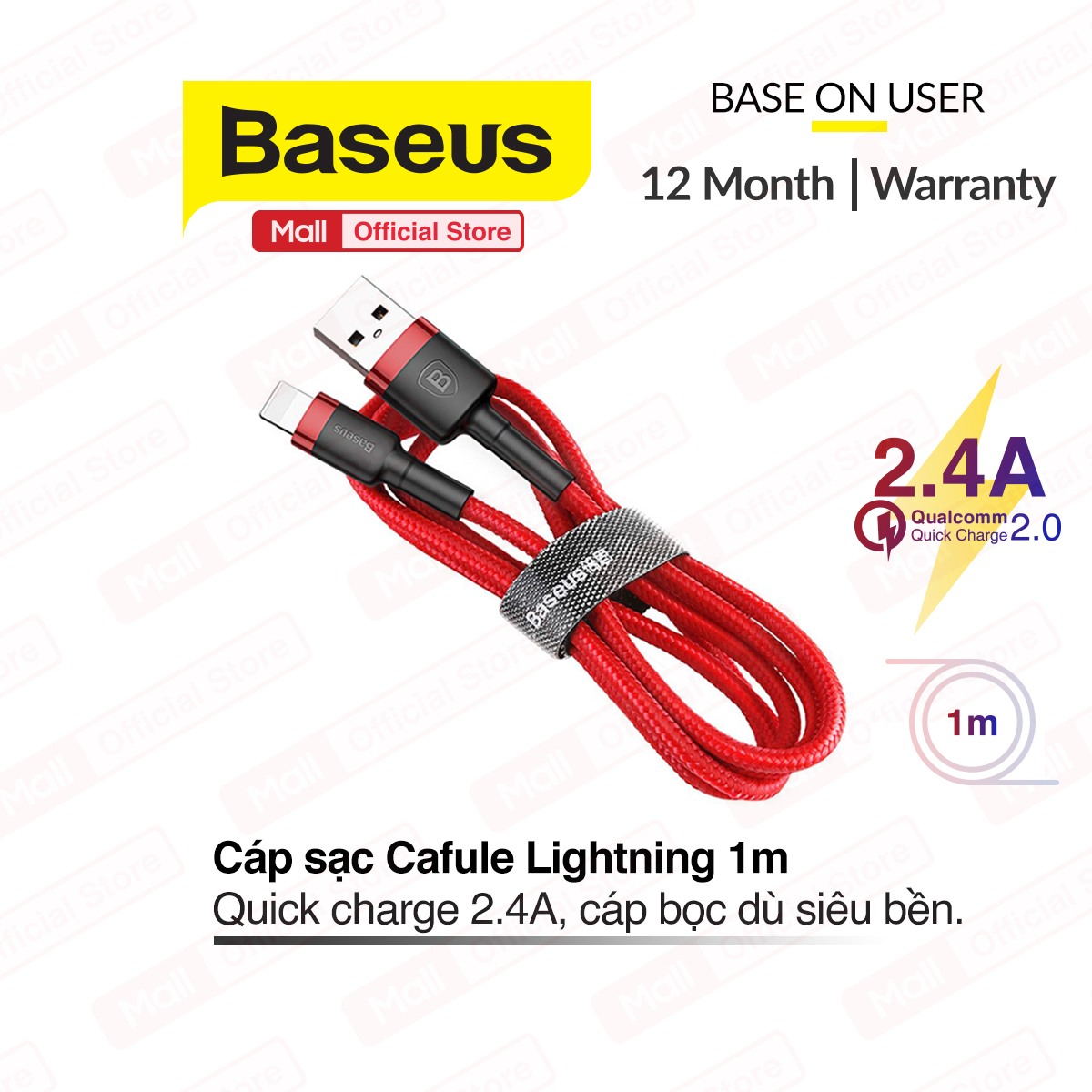[ Mã giảm giá 60k cho đơn hàng từ 400k ] Cáp sạc nhanh Baseus Cafule Lightning hỗ trợ sạc nhanh cho iPhone/iPad truyền dữ liệu tốc độ cao