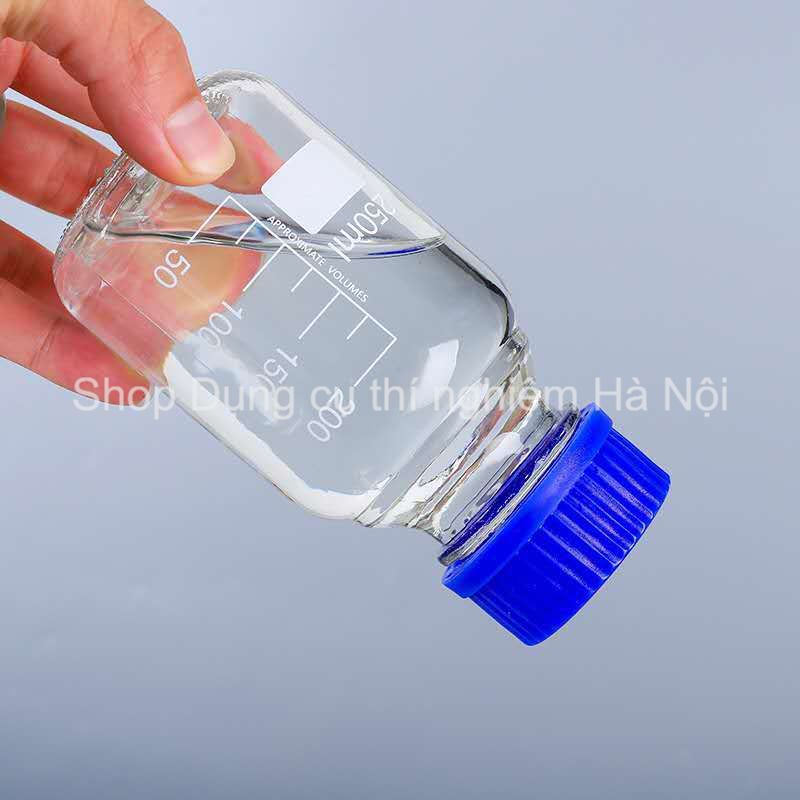 Chai thủy tinh trung tính nắp vặn xanh ( chai thủy tinh có vạch chia dung tích )