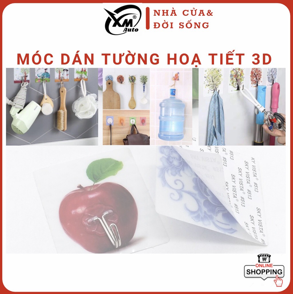 Móc dán tường họa tiết 3D siêu chịu lực.
