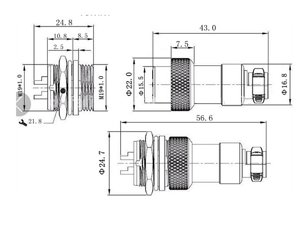 Bộ giắc cắm đực cái GX19 4 chân