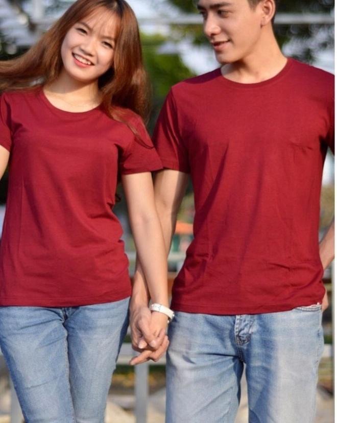 Áo thun trơn cổ tròn màu đỏ đô tay ngắn nam nữ 08