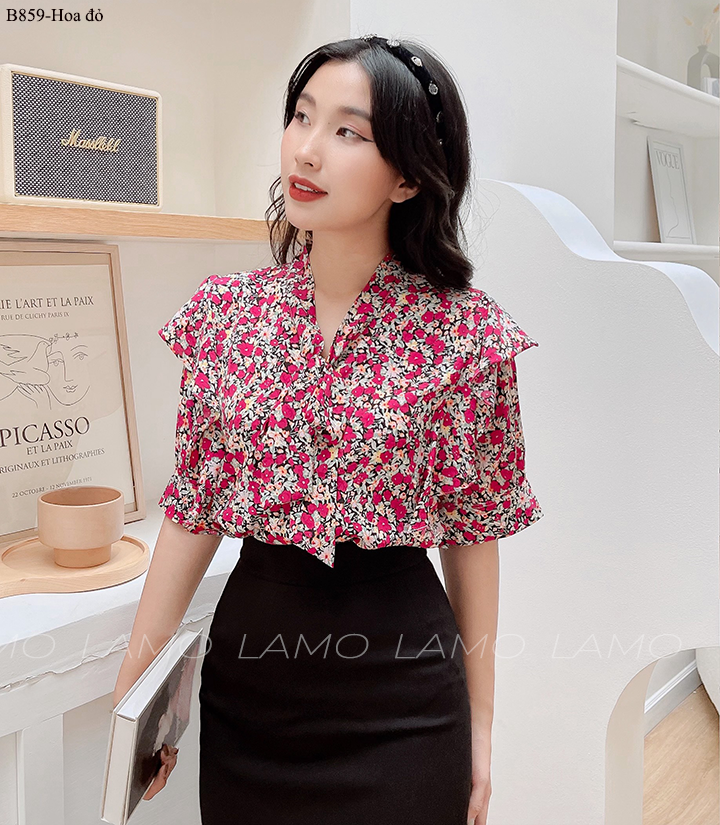 ÁO SƠ MI CÔNG SỞ ÁO KIỂU BÈO VAI CỘT NƠ-B859