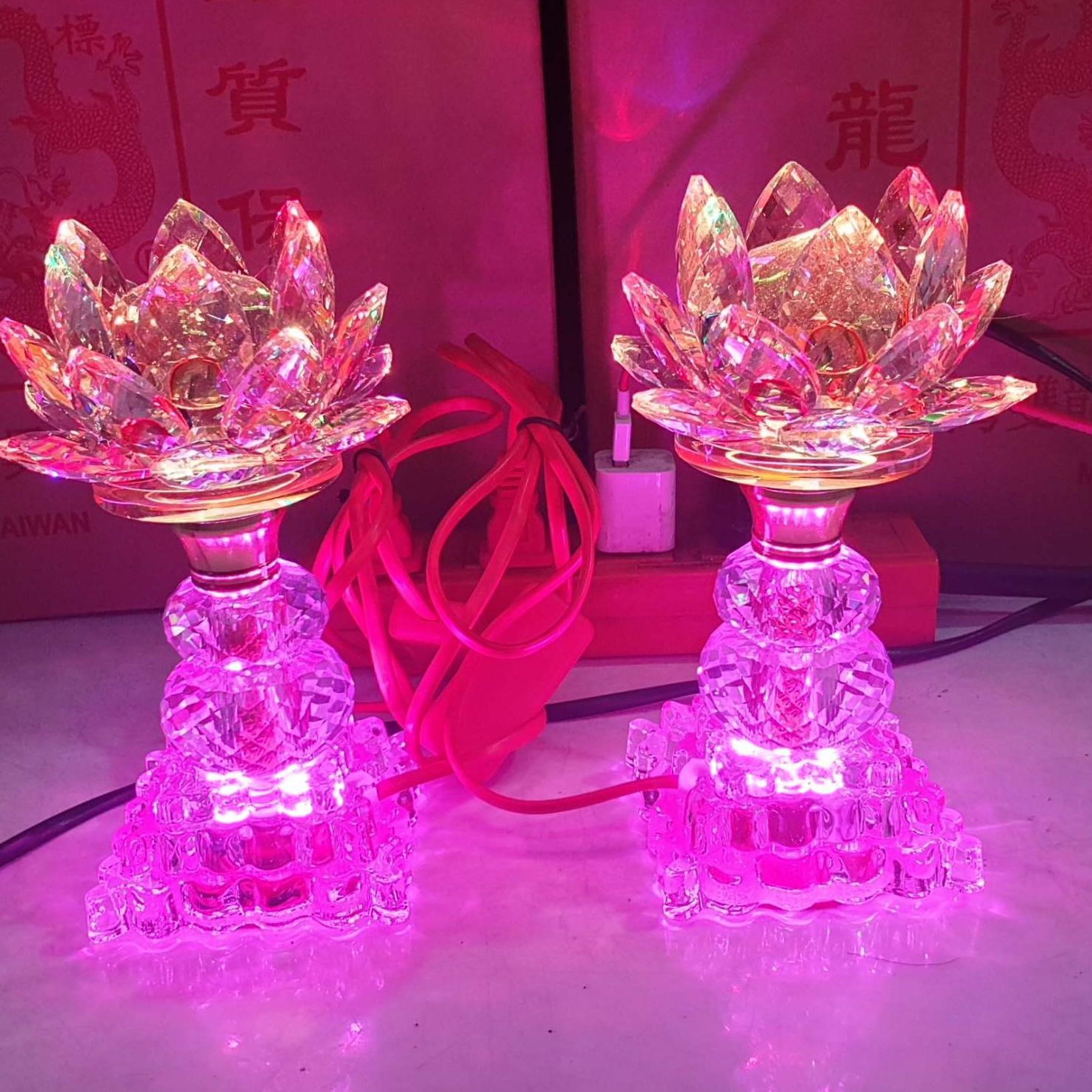 Cặp đèn thờ đá pha lê cao cấp tự động đổi màu cao 17 cm