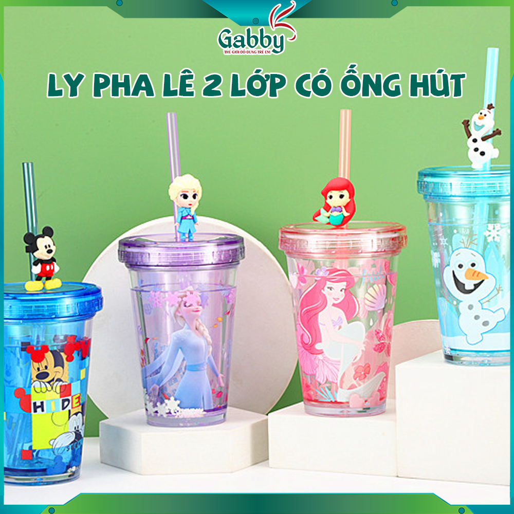 LY PHA LÊ 2 LỚP CÓ ỐNG HÚT DISNEY (MICKEY/ ELSA/ ARIEL/ OLAF/ MINNIE/ MC QUEEN/ JUMBO) - GABBY STORE