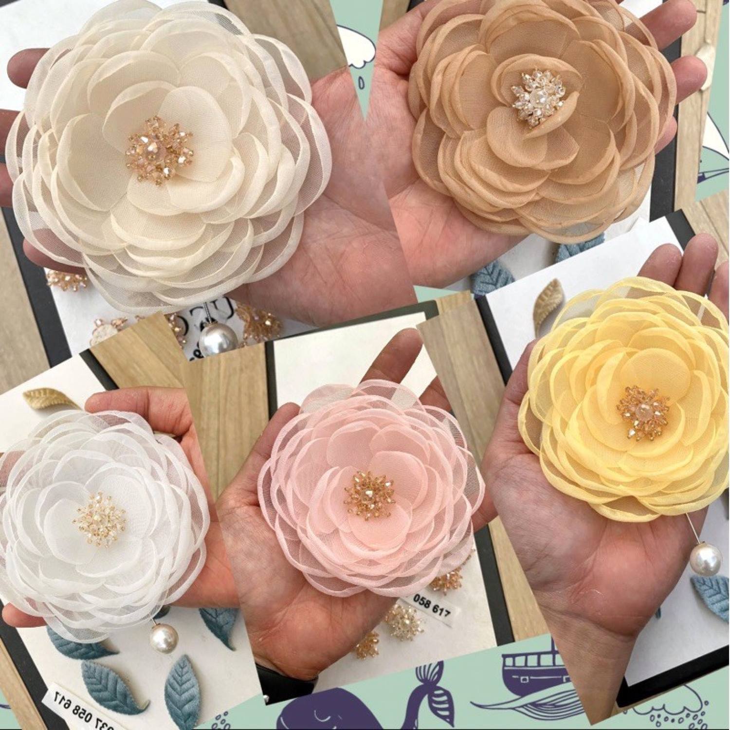 Hoa cài áo đính nhị pha lê lấp lánh cao cấp [Hoacaiaodep.com - Hann Handmade]
