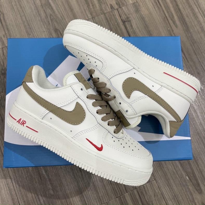 Giày thể thao NIKE AF1 Vệt Nâu, Giày air force 1 low premium white brown bản đẹp 2022 Full box bill tặng kèm dây