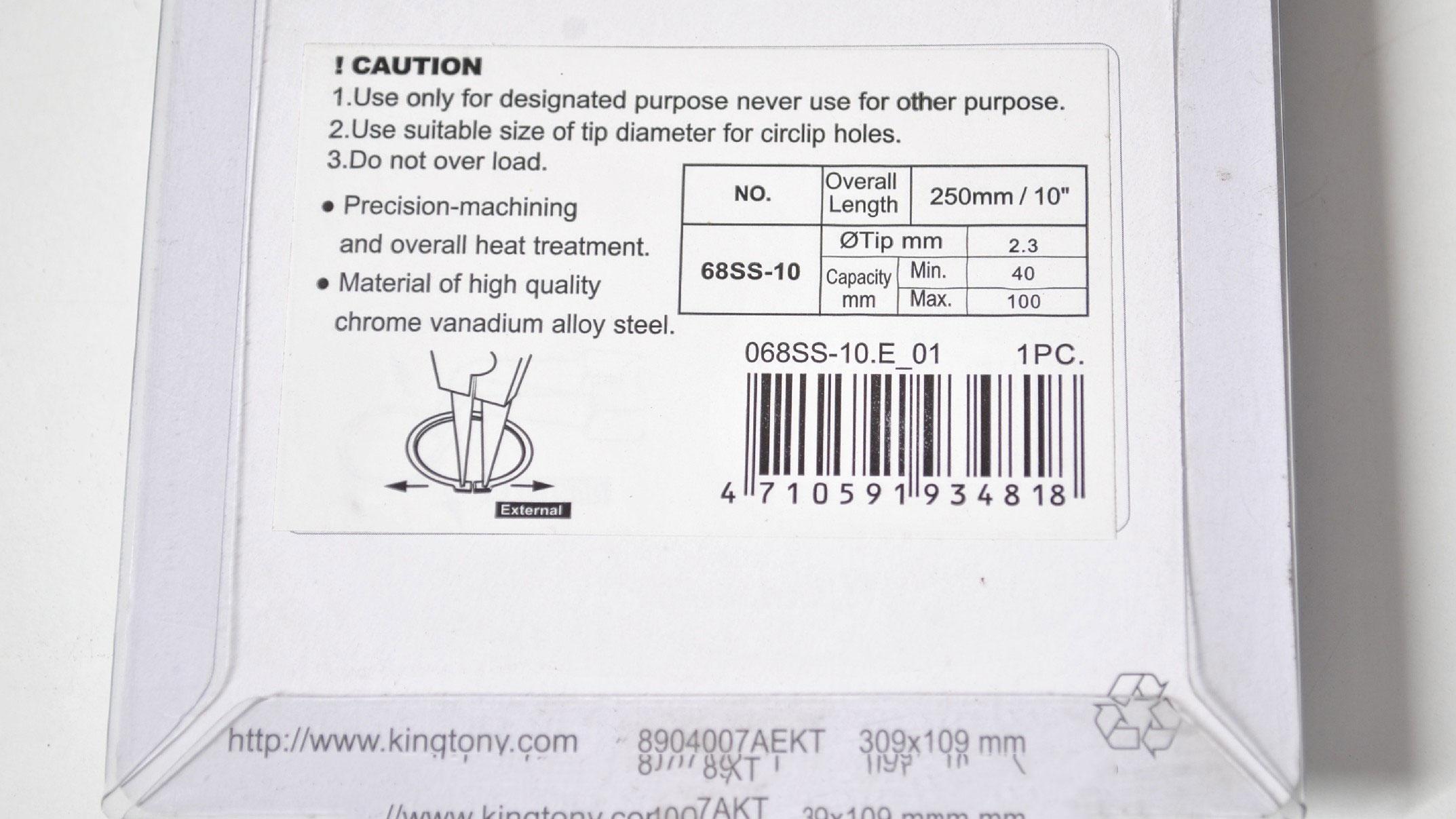 Kìm mở phe ngoài mũi thẳng Kingtony 68SS-10 (10 inch)