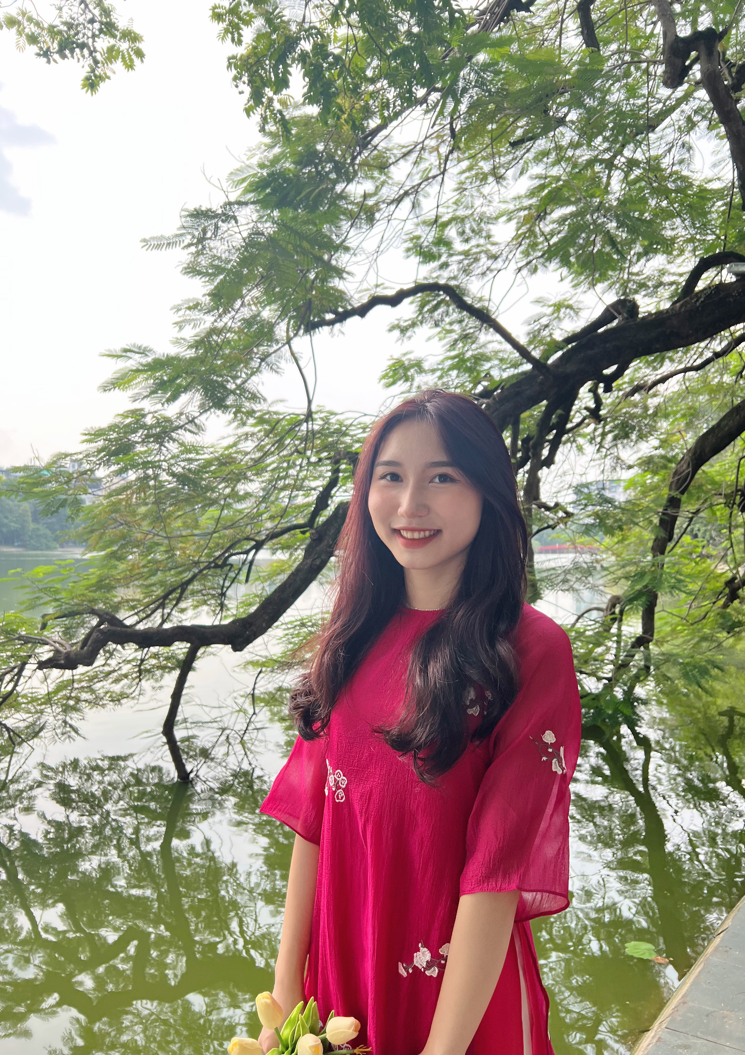 Áo dài cách tân dáng suông hoa nhí truyền thống cao cấp Áo dài nữ lụa cổ tròn thiết kế kèm quần áo dài may sẵn màu Hồng