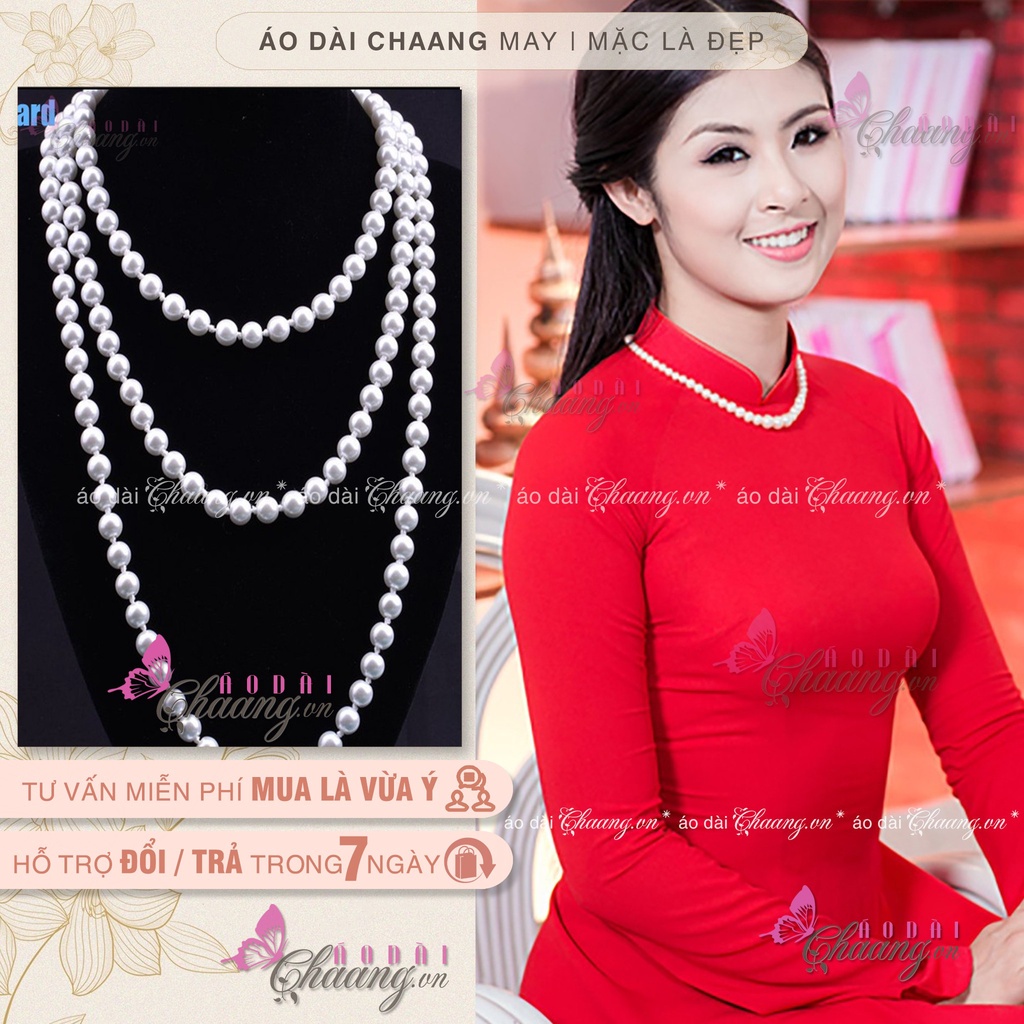 Dây chuyền ngọc trai nhân tạo_Chaang_Vòng ngọc trai diện đẹp cùng áo dài truyền thống