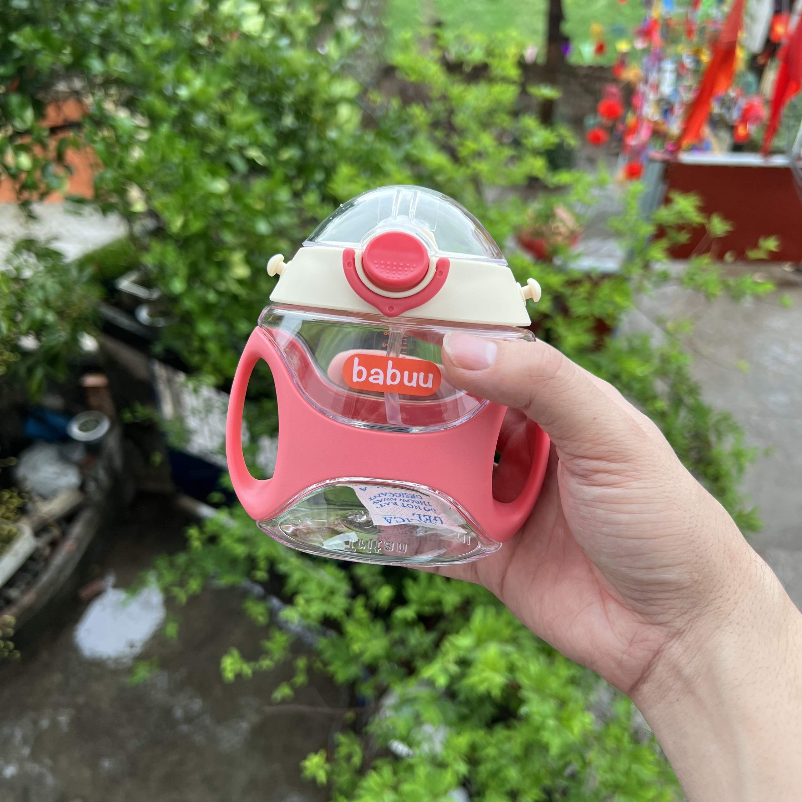 Bình Hút Babuu 330ml Kèm Van Chống Sặc,Dây Đeo