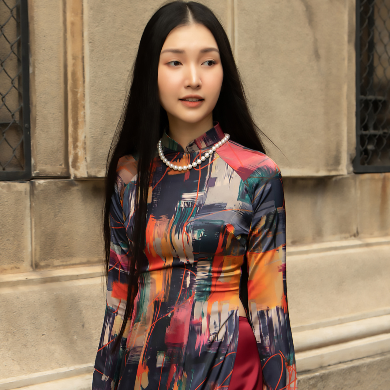 Áo dài lụa đỏ f2 gems of vietnam ad32