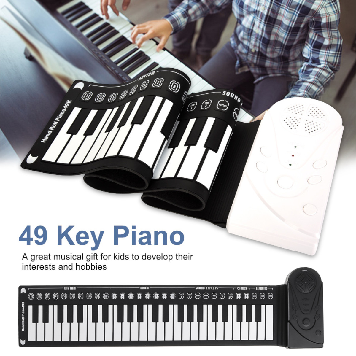 [HCM]ĐÀN CUỘN PIANO 49 PHÍM 83X22.5X17.1CM. 49 Phím Cuộn Lên Đàn Piano Bàn Phím Điện Tử Mềm Di Động Trẻ Em Mới Bắt Đầu Thực Hành. Bảo hành uy tín tại shop. PĐQ.