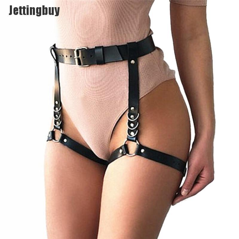 Jettingbuy Sexy Women Faux Leather Waist Leg Cincher Garter Belt Harness Panty Punk Costume