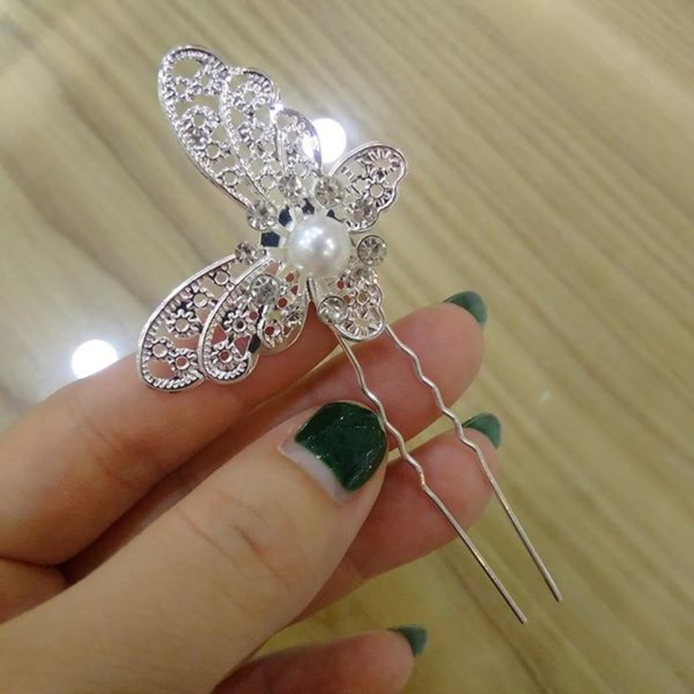 Trâm Cài Tóc Cánh Bướm Đính Hạt Chai