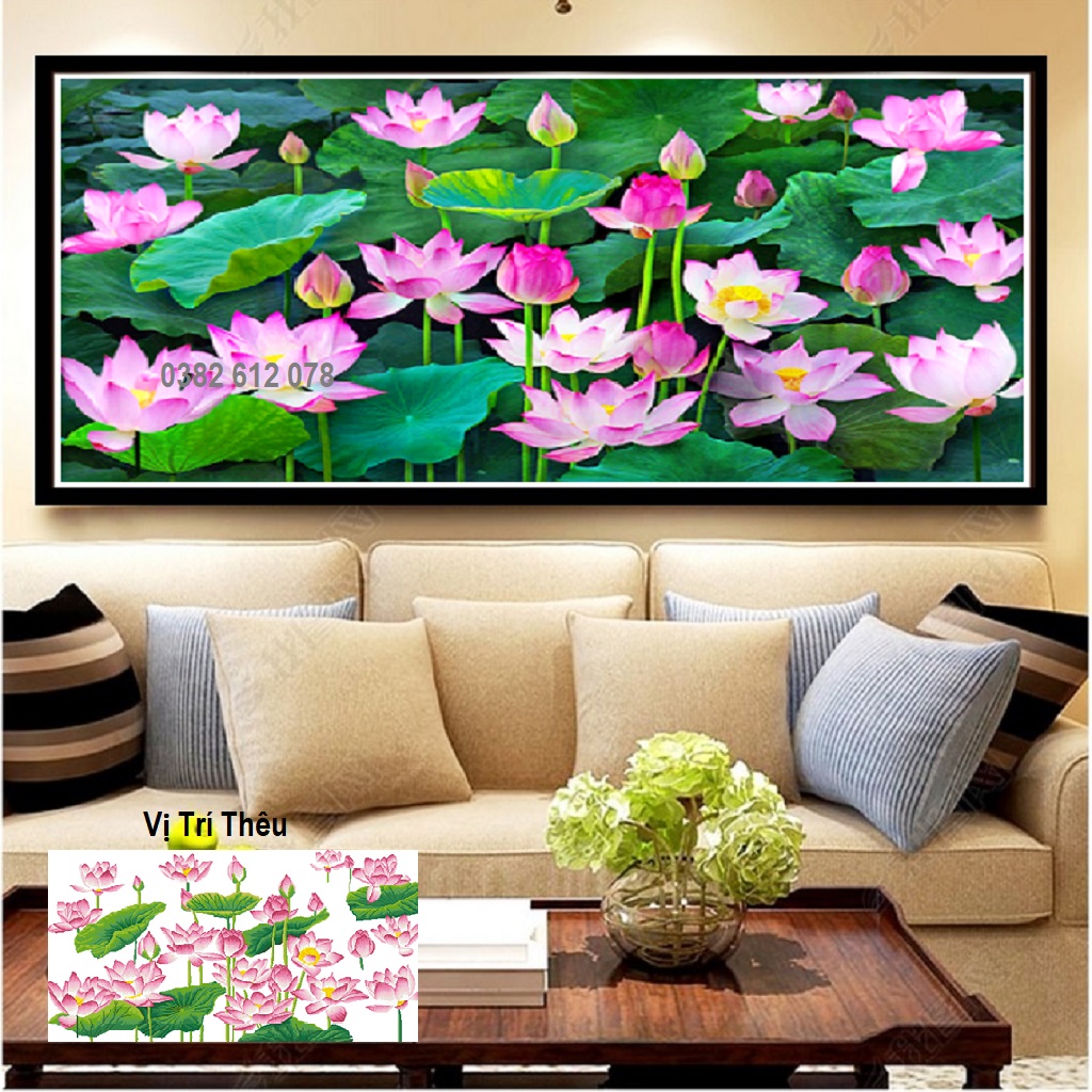 Tranh Thêu Chữ Thập Hoa Sen LV3376 - TỰ THÊU (150x80CM)