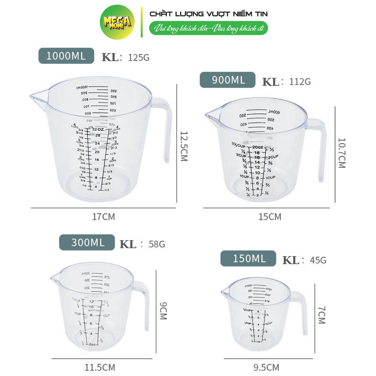 Ca, ly đong chia vạch định lượng 250ml và 500ml