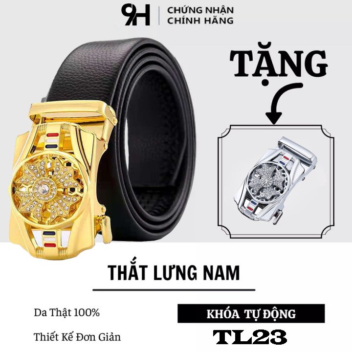 Thắt lưng nam da cao cấp - Tặng kèm 1 mặt - Thiết kế đính đá mặt xoay 360, khóa tự động mạ kim sang trọng TL23