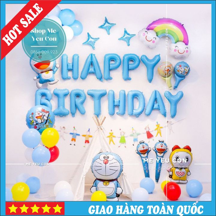 [XANH TRAI-HỒNG GÁI] Combo Trang Trí Tiệc Sinh Nhật, Set Trang Trí Sinh Nhật Ddoremon