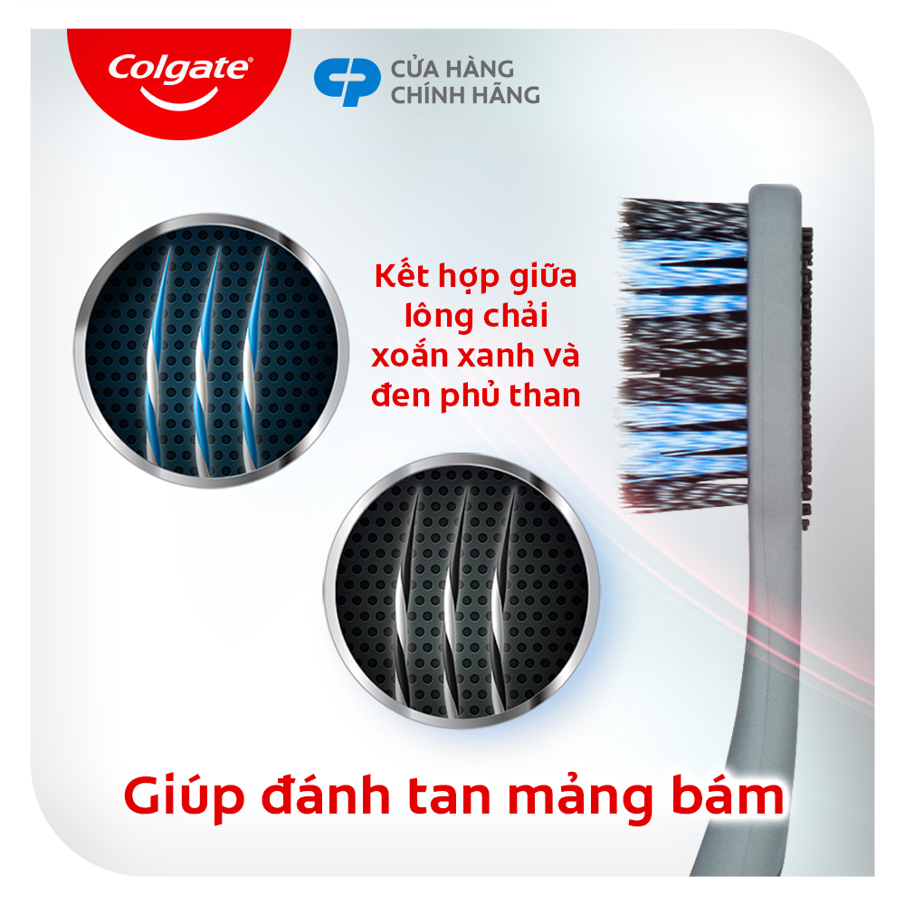Bàn chải Colgate 360 than hoạt tính kháng vi khuẩn Charcoal Spiral lông chải xoắn kép