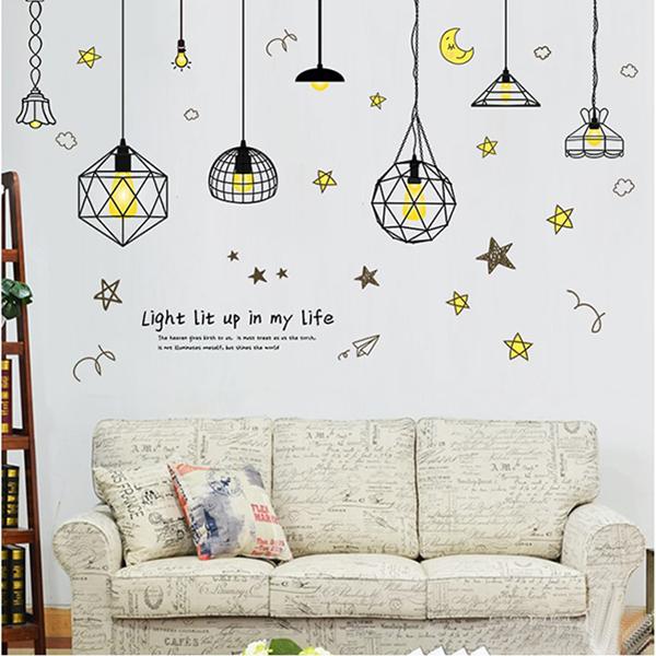 DECAL DÁN TƯỜNG CHÙM ĐÈN SAO VÀNG