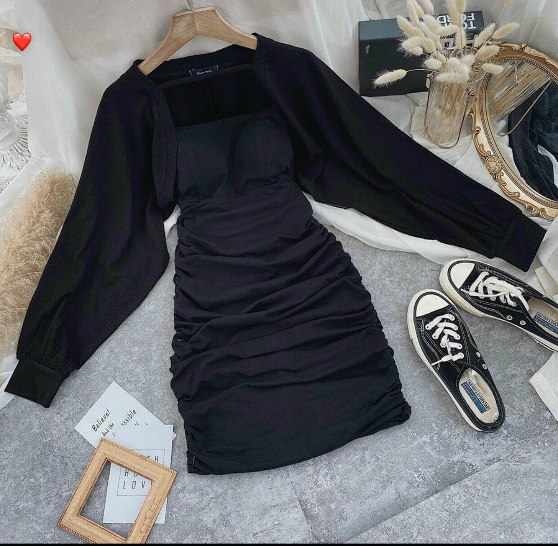 (ảnh thật) SET ĐẦM BODY KÈM ÁO KHOÁC NHÍ