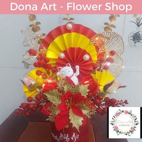 Chậu hoa sang trọng dona art ch01 đón tài lộc may mắn trang trí tết - chậu hoa để bàn- chậu hoa decor trang trí....