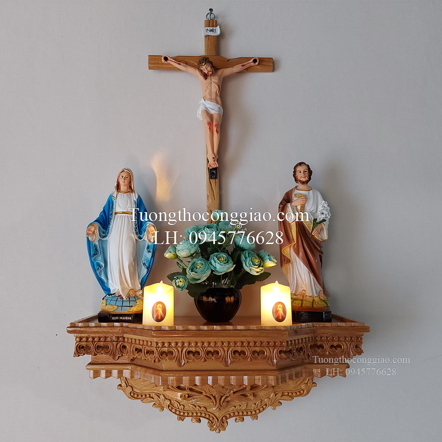 Bàn thờ Chúa Kệ đục nhỏ bộ tượng composite 30cm