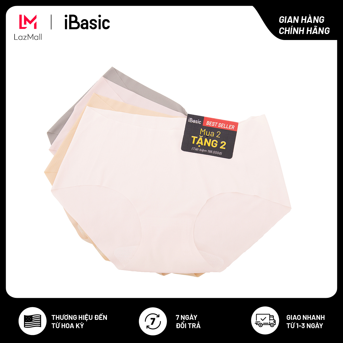 Combo Pack 2, Pack 4 quần lót nữ lưng vừa không đường may siêu mỏng iBasic PANW157