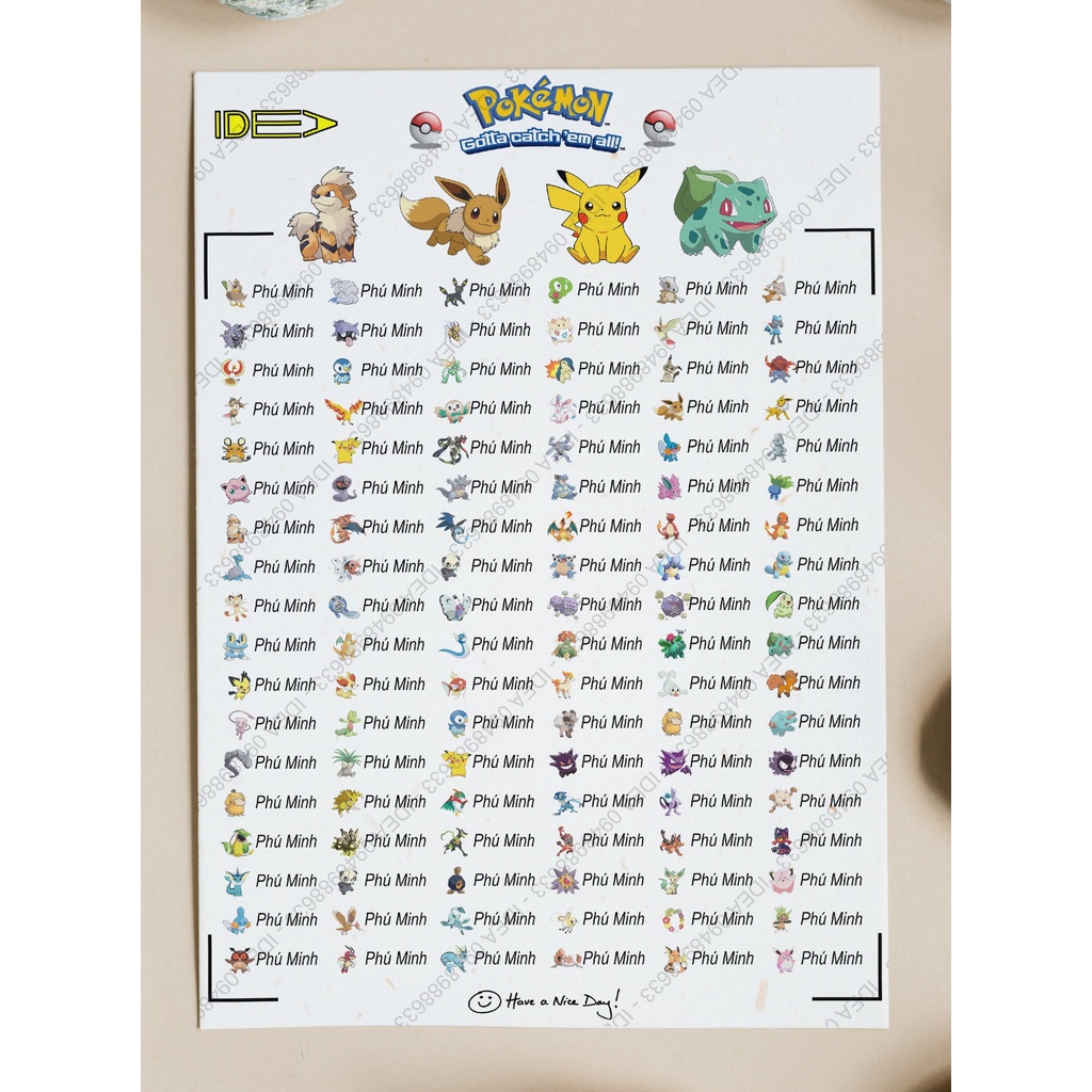 108 STICKER DÁN ĐỒ DÙNG HỌC TẬP TÊN BÉ (IN THEO YÊU CẦU)