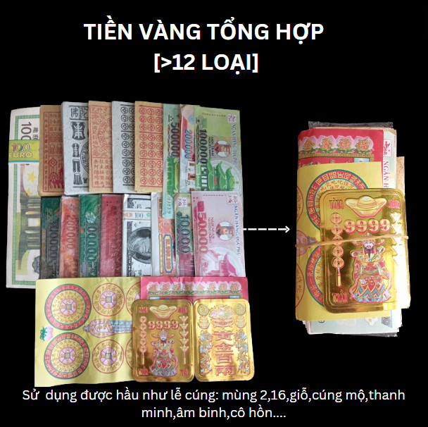 Giấy tiền cúng Tổng Hợp[>12 Loại] dùng được hầu hết lễ cúng....