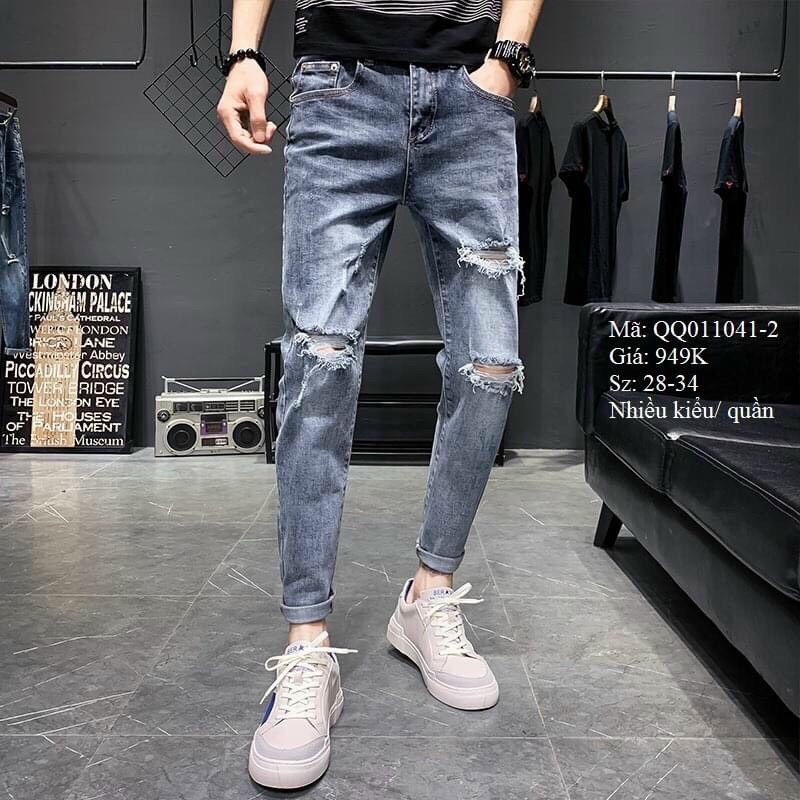 [HCM]QUẦN JEAN NAM MÀU XANH RÁCH NHẸ ĐẸP CHẤT BÒ CO GIÃN THỜI TRANG CAO CẤP THỎ TÂY SHOP94 SAH04