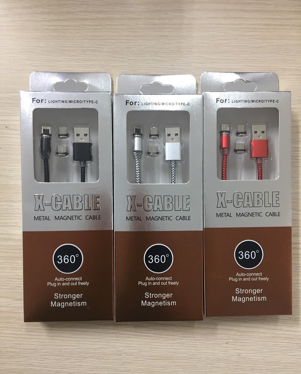Cáp Sạc Nam Châm 3 Đầu - Xoay 360 Độ Lightning/ Android / Type C