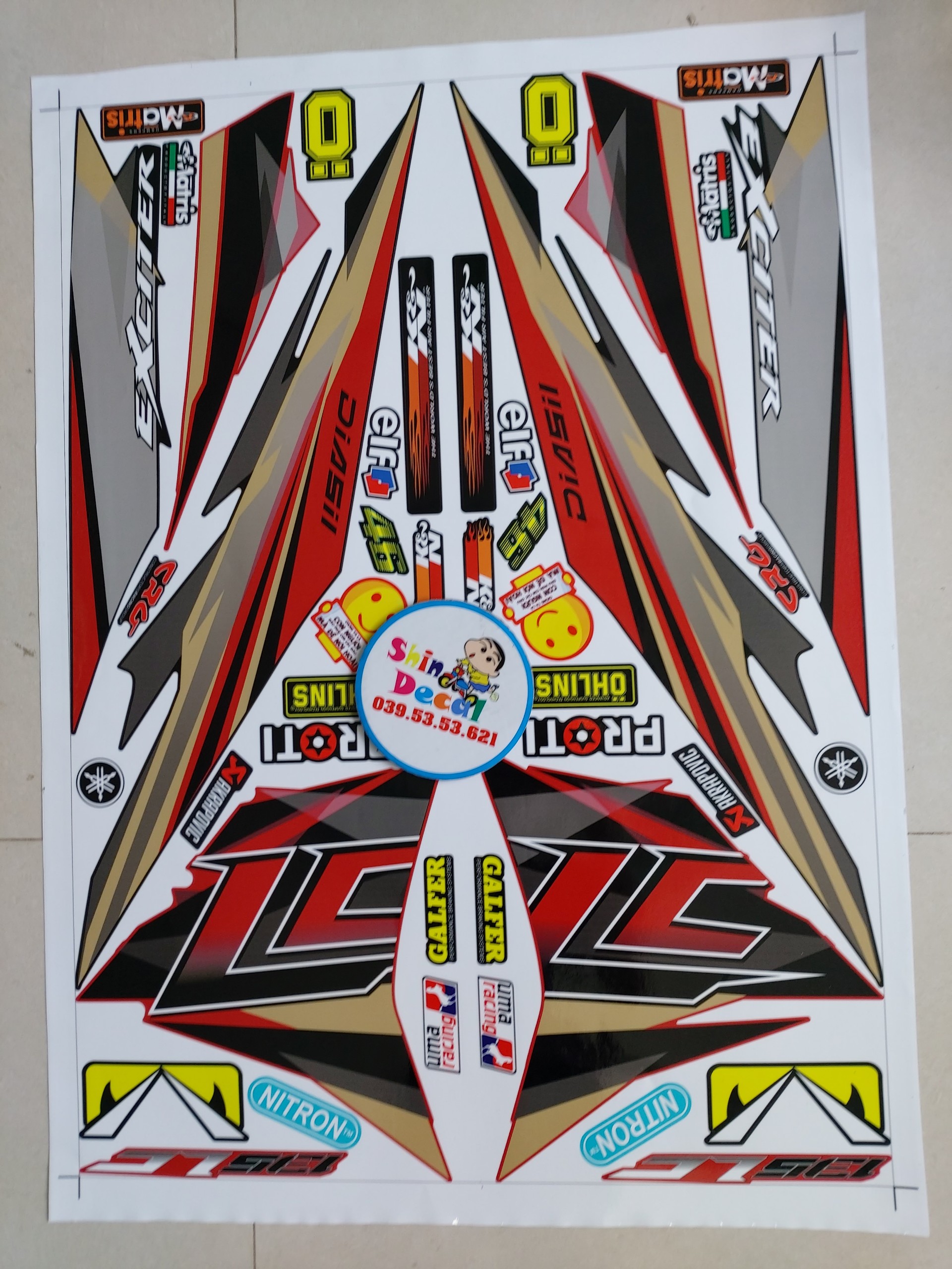 Tem xe exciter 135 lc tặng logo