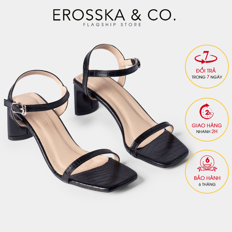 Giày sandal cao gót Erosska thời trang mũi vuông phối dây quai mảnh cao 5cm EB025 (BA) giá rẻ